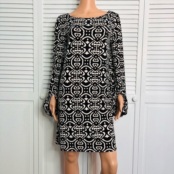 LAUNDRY BY SHELLI SEGAL Boat Neck Printed Matte Jersey Shift Dress Size 8 - Picture 1 of 8